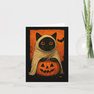 Grappige Vintage Zwarte Kat Halloween Pompoen Grie Kaart