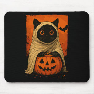 Grappige Vintage Zwarte Kat Halloween Pompoen Grie Muismat