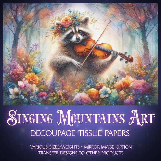 Grappige Violist Raccoon Wildflowers Decoupage Tissuepapier