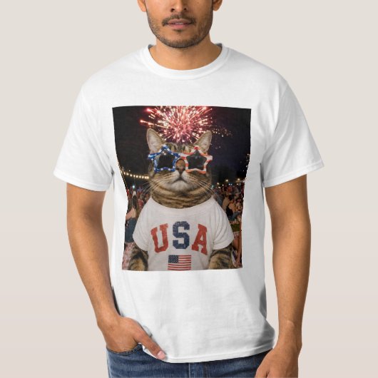 Grappige virale meme tabby kat 4 juli t-shirt (Voorkant)