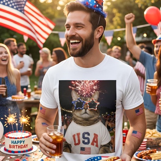Grappige virale meme tabby kat 4 juli t-shirt