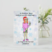 Grappige Virtuele Knuffels Prosecco Vrouw Kerstmis Feestdagenkaart (Staand voorkant)