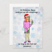 Grappige Virtuele Knuffels Prosecco Vrouw Kerstmis Feestdagenkaart (Voorkant / Achterkant)