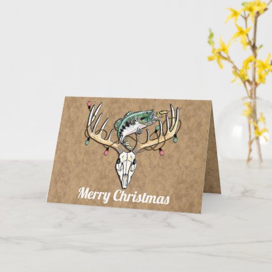 Grappige vis- en jachtkerstgroet kaart (Gele Bloem)
