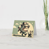 Grappige vis en kat wenskaart kaart (Voorkant)