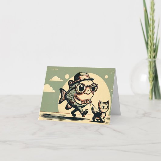 Grappige vis en kat wenskaart kaart (Voorkant)
