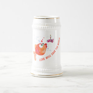 Grappige Vis en Worm Beer Stein - aangepaste tekst Bierpul