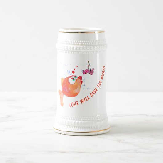 Grappige Vis en Worm Beer Stein - aangepaste tekst Bierpul (Center)