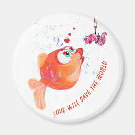 Grappige Vis en Worm Liefde Romantische Cartoon Te Magneet