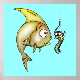 grappige vis en worm poster
