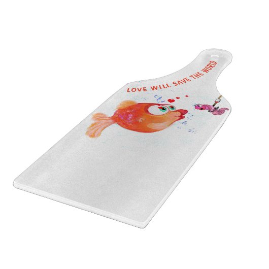 Grappige vis en worm snijplank - aangepaste tekst (Hoek)