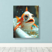 Grappige vis in bad canvas afdruk (Insitu (Houten vloer))