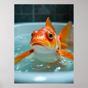 Grappige vis in bad poster