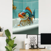 Grappige vis in bad poster (Thuiskantoor)