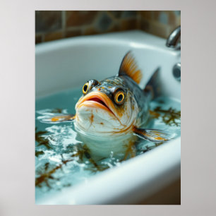Grappige vis in bad poster