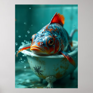 Grappige vis in bad poster