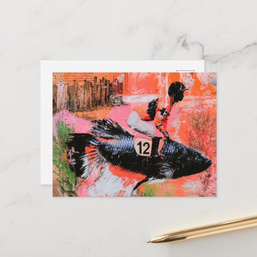 Grappige Vis Jockey Nummer Twaalf Briefkaart (Voorkant / Achterkant in situ)