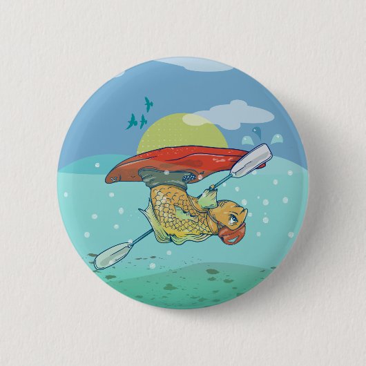 Grappige vis kajakken ronde button 5,7 cm (Voorkant)