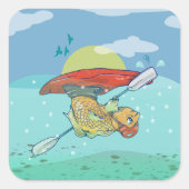 Grappige vis kajakken vierkante sticker (Voorkant)