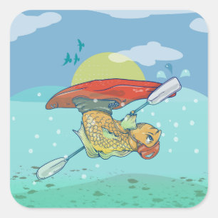 Grappige vis kajakken vierkante sticker