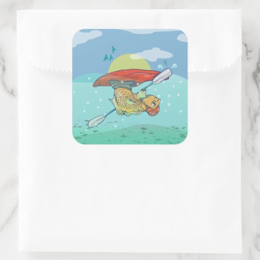 Grappige vis kajakken vierkante sticker (Tas)