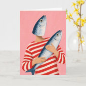 Grappige Vis Knuffel Whimsical Sardine Kust Nautis Kaart (Gele Bloem)