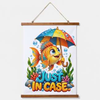 Grappige Vis Met Paraplu Hangend Wandkleed