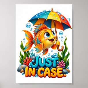 Grappige Vis Met Paraplu Poster