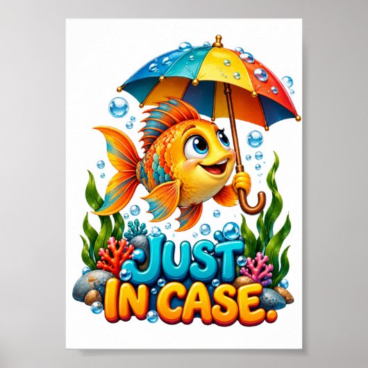 Grappige Vis Met Paraplu Poster (Voorkant)