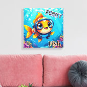 Grappige Vis | Mooie Cartoon Kinderkamer Kunst Canvas Afdruk (Insitu (Woonkamer))