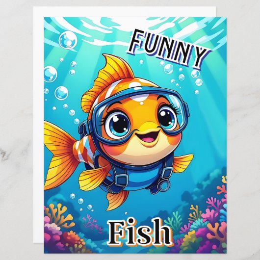 grappige vis | Schattigee Cartoon Kind Nursery Art (Voorkant / Achterkant)