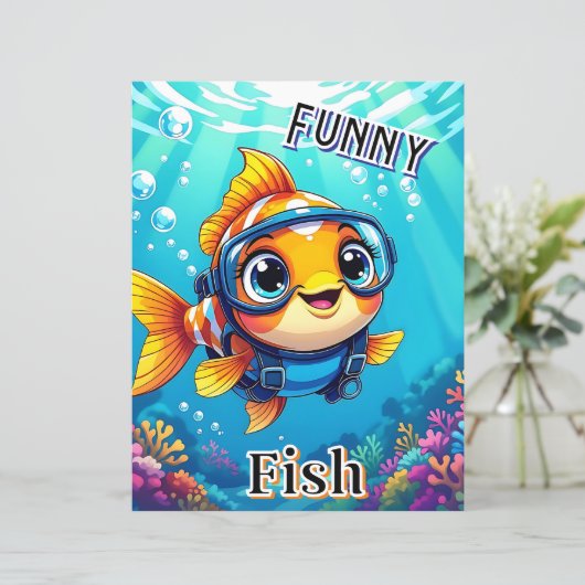 grappige vis | Schattigee Cartoon Kind Nursery Art (Staand voorkant)
