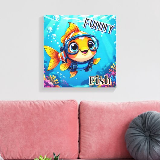 grappige vis | Schattigee Cartoon Kind Nursery Art Canvas Afdruk (Insitu (Woonkamer))