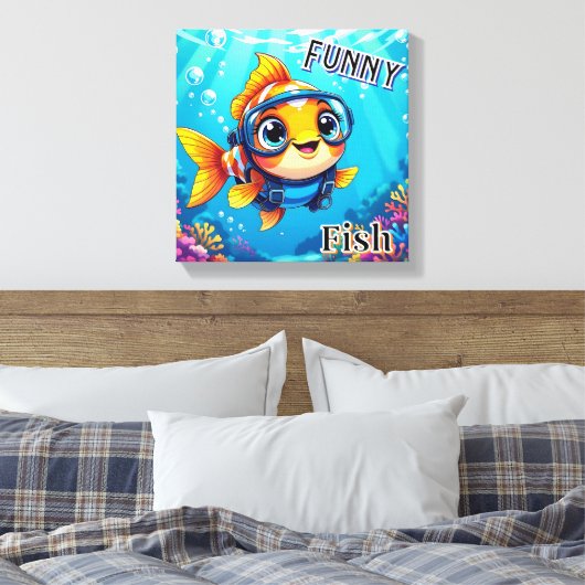 grappige vis | Schattigee Cartoon Kind Nursery Art Canvas Afdruk (Insitu (Slaapkamer))