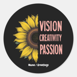 Grappige visie, creativiteit en passie vieren vrou ronde sticker