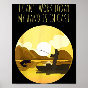 Grappige visliefhebber kan niet werken, arm zit in poster