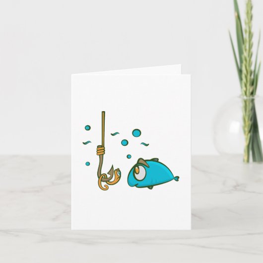 Grappige vissen en worm aan de haak visgrappen kaart (Voorkant)