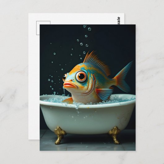 Grappige vissen in bad briefkaart (Voorkant / Achterkant)