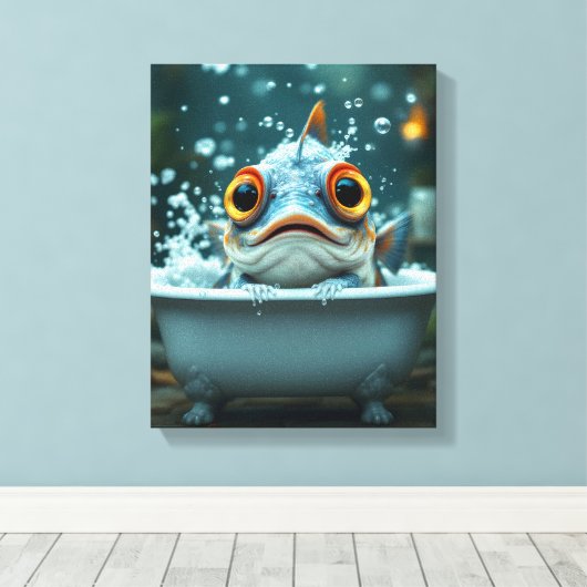 Grappige vissen in bad canvas afdruk (Insitu (Houten vloer))