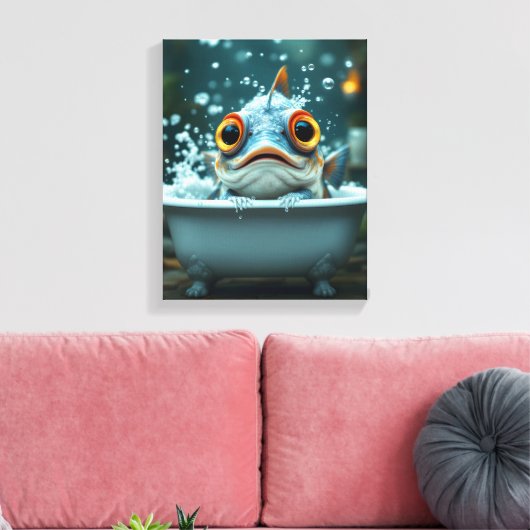Grappige vissen in bad canvas afdruk (Insitu (Woonkamer))
