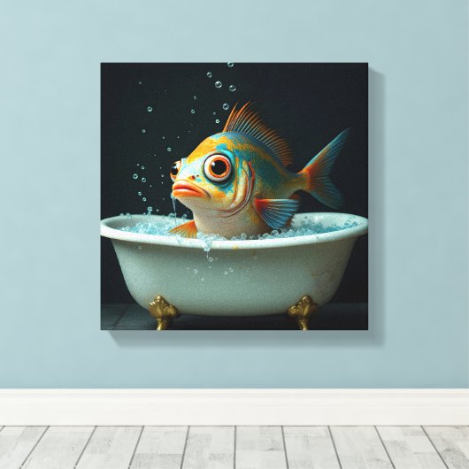 Grappige vissen in bad canvas afdruk (Insitu (Houten vloer))
