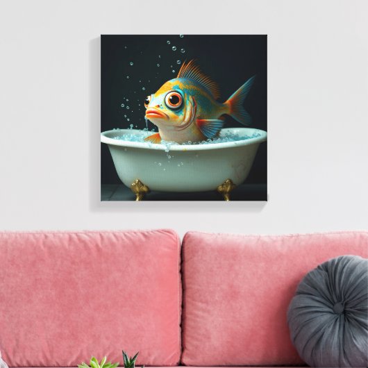 Grappige vissen in bad canvas afdruk (Insitu (Woonkamer))