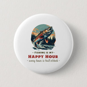 Grappige vissen is mijn happy hour voor vissers ronde button 5,7 cm