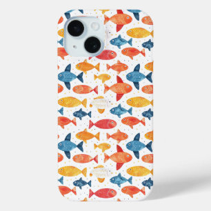 Grappige vissen kleurrijk patroon iPhone 15 case