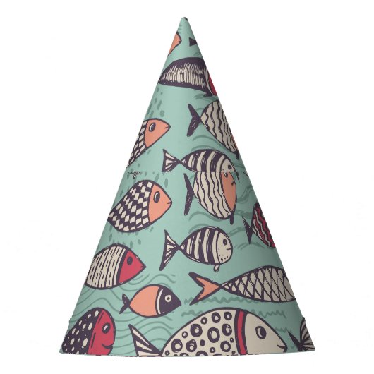 Grappige vissen: met de hand getekend naadloos pat feesthoedjes (Voorkant)