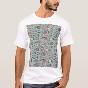Grappige vissen: met de hand getekend naadloos pat t-shirt