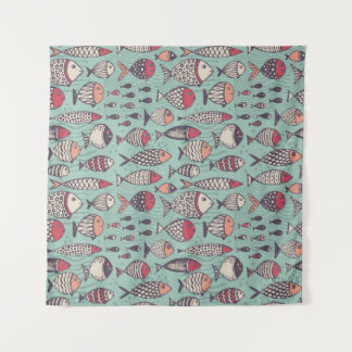 Grappige vissen: met de hand getekend naadloos pat wandkleed