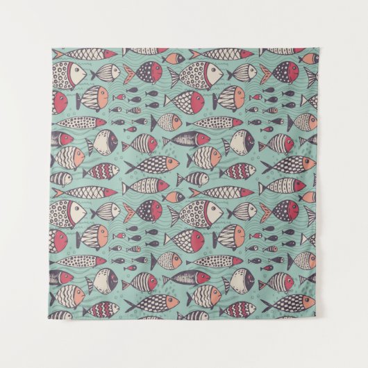 Grappige vissen: met de hand getekend naadloos pat wandkleed (Voorkant)