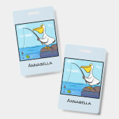 Grappige vissende pelikaan cartoon badge (Voor- en achterkant)