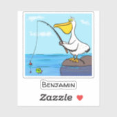 Grappige vissende pelikaan cartoon sticker (Vel)